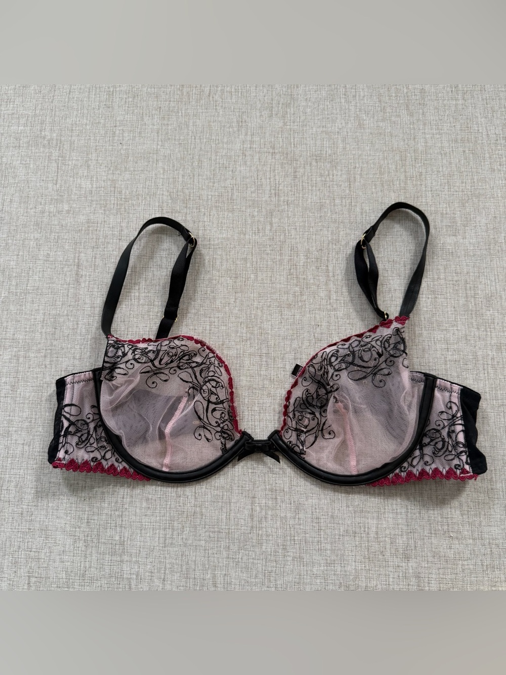 Victoria's Secret Bra Very Sexy Demi 36C Black Mesh Embroidered